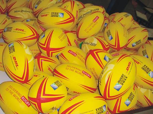 Promotional Rugby Ball - Synthetic Rubber, Official Size, 2 Ply Lamination, Custom Printed, Hand Stitched