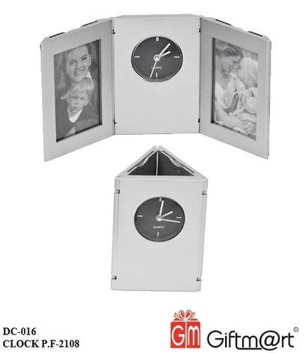 Gray Photo Frame Clock With Pen Stand