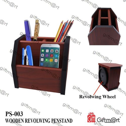 Brown Revolving Wooden Pen Stand