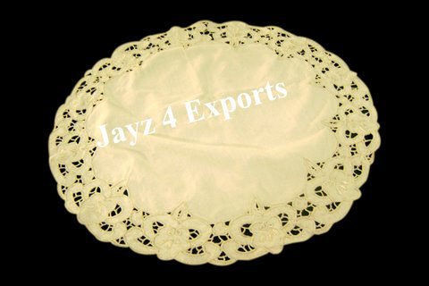 Table Mat - Cotton, 12 Inches Diameter, Off-white | Durable, Colorfast, Elegant Design, Fine Embroidery, Available in Various Sizes