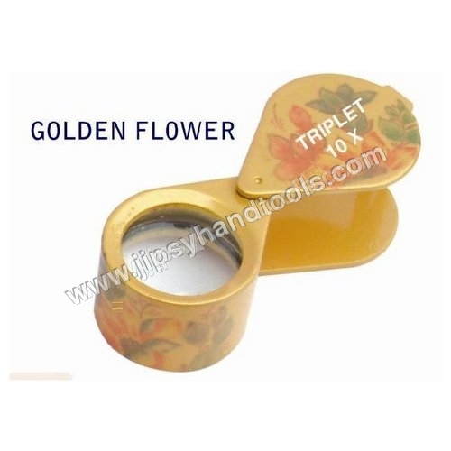 Golden Flower Eye Loupe - Plastic and Glass, 18mm or 21mm, Gold, 10X Triplet Lens | Portable, Durable, Clear Vision