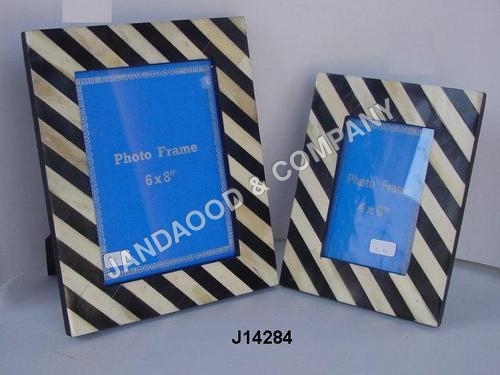 Photo Frame with Mosaic of Bone and Horn - Customizable Sizes, Black and White Color , Durable Material, Elegant Design, Unique Striped Style