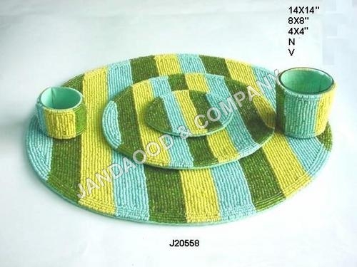 glass bead mats, coasters, napkin rings and votives