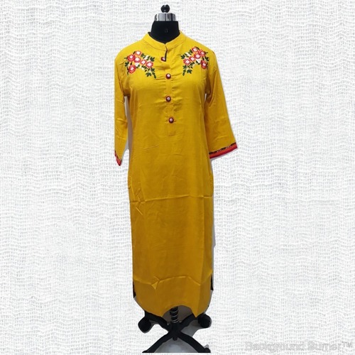 Fancy Kurti - Rayon Fabric, Size XL, Yellow Color | Embroidered Long Sleeves with Beads, Laces & Sequins, Ideal for Summer Elegance