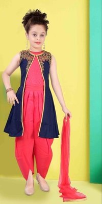 Girls Party Wear Collection - Georgette, Knee Length, Pink | Sleeveless, Round Neck, Embroidered Design