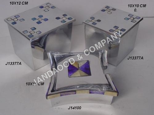Aluminium Coaster and boxes with bone mosaic