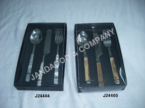 Steel cutlery with Mother of pearl and bone mosaic