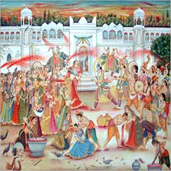 Radha - Krishna Playing Holi Painting 