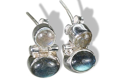 Labradorite Earring - Sterling Silver 0.5 Inch, Blue/Gray Iridescent Handmade Pair