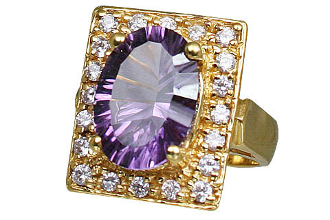 Amethyst Ring - Sterling Silver 14mm Purple, 18k Gold Plated Band, Cubic Zirconia Accents