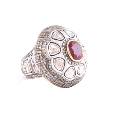 Antique Diamond Polki Ruby Ring