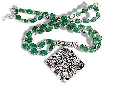 Aventurine Necklaces - Sterling Silver, 15-18 Inches, Green | Double Strand, 9x5mm Beads, Intricate Pendant, Lobster Clasp, 3 Inch Extension Chain
