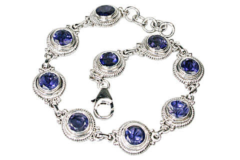 Iolite Bracelet - Sterling Silver, 7.5 Inches, Blue | Handmade, Faceted Iolite Gemstones, Durable Clasp