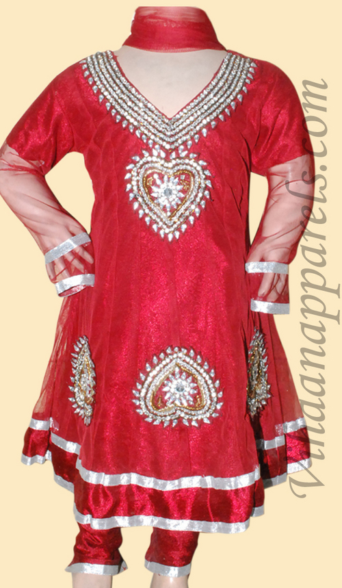 Red Net Shantoon Embellished Chuirdarkameez