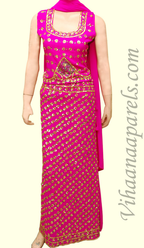 Fuschia Pink Fox Georgette Ghagra