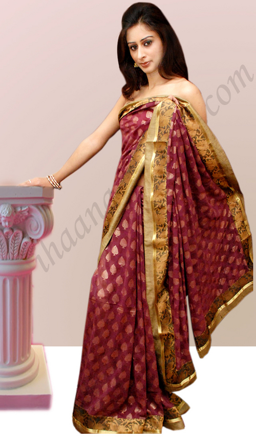Vinaceous Wine Faux Georgette Saree