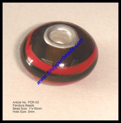 Pandora Beads - Glass & Metal, 10-12mm Black, Glossy Finish, Elegant Durable Design