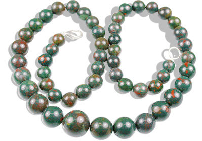 Bloodstone Necklace - Bloodstone & Silver, 17 Inch, Green/Red | Graduated Beads, Lobster Clasp, Healing Energy, Immune Support