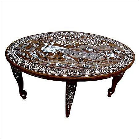 Inlaid Wood Oval Table