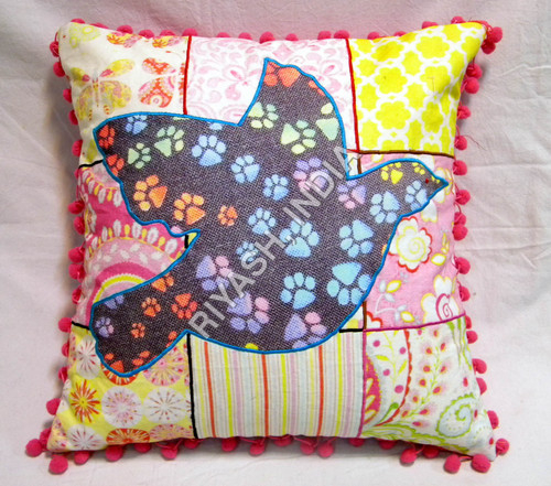 Bird design patchwork cushion cover