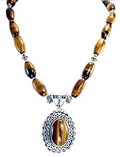 Tiger Eye Necklace - Sterling Silver, 16.5 To 19.5 Inches, Brown Multi-color | Oval Pendant, Adjustable Lobster Clasp, 64 Gm