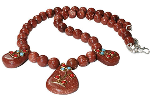 Goldstone Necklace - Goldstone, 18 Inches, Brown, Silver Clasp | Elegant Design, Unique Style, Durable Material