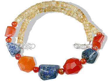 Citirne/Carnelian/Sodalite Necklace - 16.5-17.5 Inch, Blue Orange Yellow, Gemstone Beads, Adjustable Length, S Hook Clasp