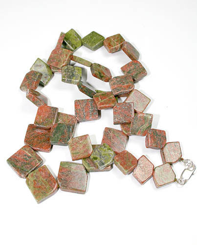 Unakite Necklace - 24 Inch, 14mm Beads, Green Brown | Silver Clasp, Stylish Gemstone Accessory