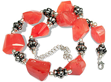 Carnelian Necklace - Carnelian & Silver, 15-18 Inches, Orange | Faceted Beads, Lobster Clasp, Adjustable Length