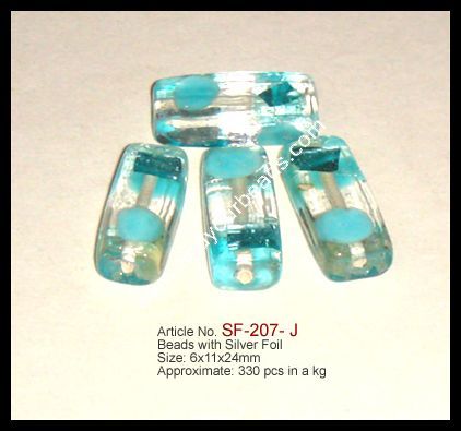 Silver Foil Glass Beads - 12mm x 4mm, Light Blue Rectangular | Decorative, Lightweight, Durable