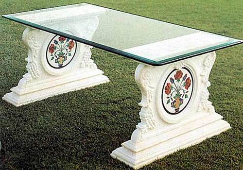 Marble Table - Marble Glass Varied Sizes, Off-White Color | Intricate Minakari Design, Polished Elegant Finish, Royal Look