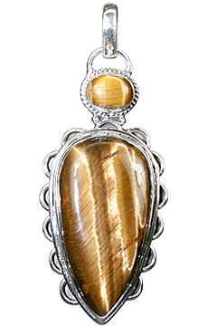 Tiger Eye Pendant - Sterling Silver, 2x1 Inch, Brown | Handcrafted, Natural Gemstone, Unique Leaf Design