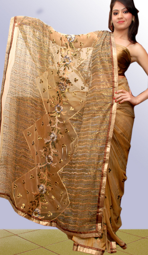 Half net and georgette shimmer saree