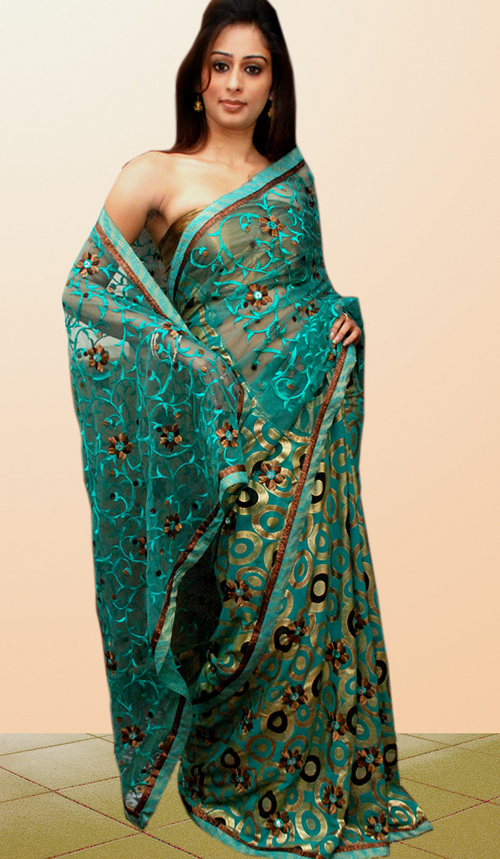 Half net and georgette saree