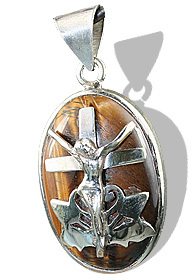 Tiger Eye Pendant - Sterling Silver, 30x20 mm, Brown | Handcrafted, Elegant Design, Religious Accessory