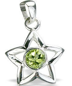 Peridot Pendant - Sterling Silver, 0.5 Inch, Green | Handmade, Faceted Round Gemstone, Bezel Set Star Frame