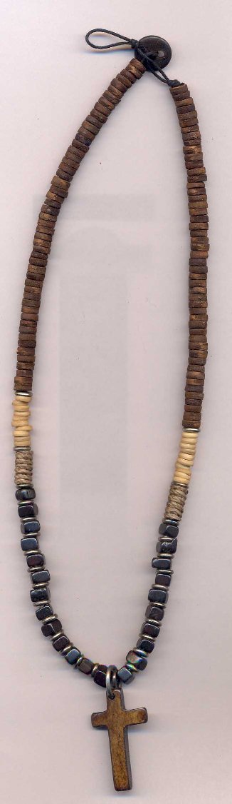 METAL, BONE BEADS CROSS NECKLACE