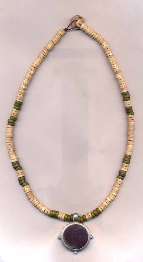 WOOD BONE METAL RING NECKLACE