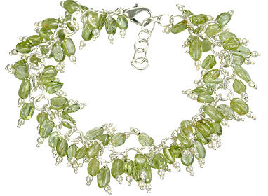 Peridot Bracelet - Peridot Silver, 8.5 Inch, Green | Oval Clustered Beads, Lobster Clasp, Adjustable Length