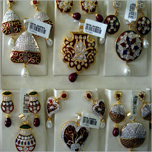 Imitation Meena Pendent Set With American Diamond