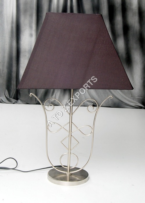 Brown Designer Metal Lamp With Pewter Finish