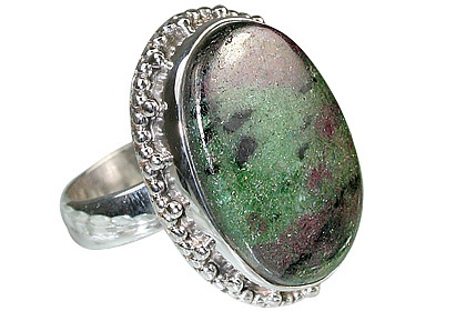 Zosite Ring - Sterling Silver, 21x14mm to 22x16mm, Black Green Red | Elegant Design, Gemstone Setting, Unique Style