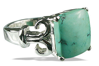 Turquoise Ring - Sterling Silver, 12x12 mm, Green Turquoise | Handcrafted Cushion Cut, Modern Design