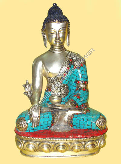 Buddha Sitting Medicine Silver W/ Stone