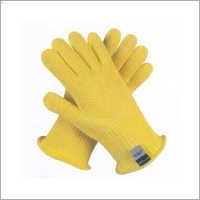 Kevlar Knitted Hand Gloves - Acrylic Material, Full Finger Style, Yellow Color | Washable, Plain Pattern For Kitchen Use