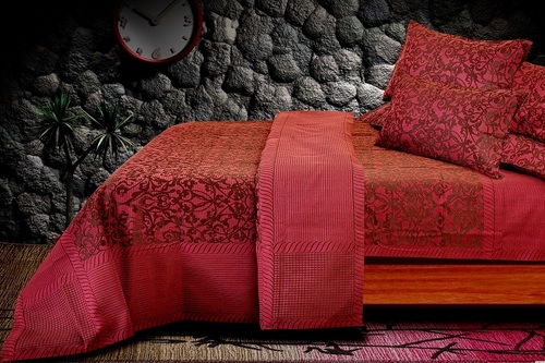 Cotton Jacquard Bed Cover - Cotton Material, Multiple Sizes, Elegant Red Color | Durable Fabric, Soft Cotton, Easy Care, Luxury Feel, Jacquard Design