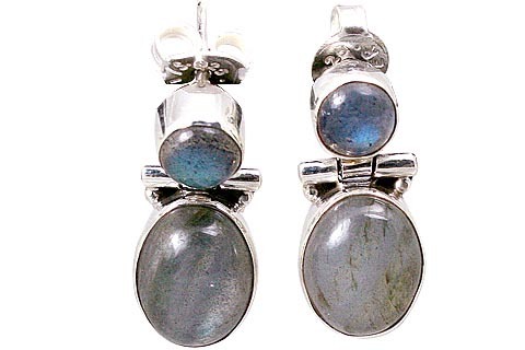 Labradorite Earrings - Sterling Silver, 3/4 Inch, Gray/Blue | Hand-Made, Elegant Design, Unique Style