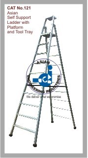 Self Support Ladder with Platform and Tool Tray