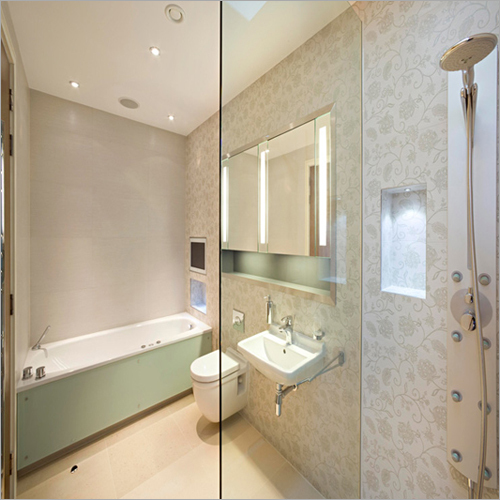 Residential Bathroom Interior Designing - Ceramic Wood Off-White Palette | Modern Style Space Optimization Custom Functional Layout