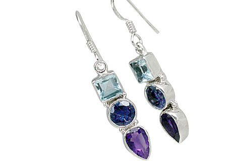 Iolite/ Blue Topaz/Amethyst Earrings